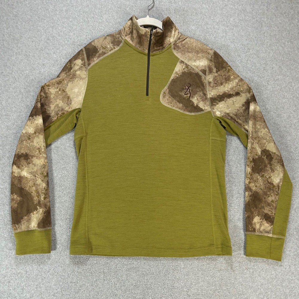 Browning Pullover Speed Mens M Green Wool Blend Hunting Gorpcore Camo 740059